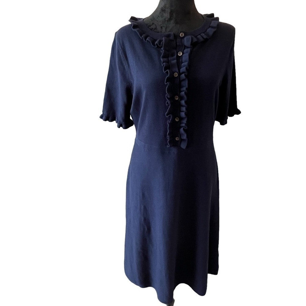 Boden Ruffle Frill Detail Short Sleeve Navy Knit Dress Size 8R - Picture 7 of 13